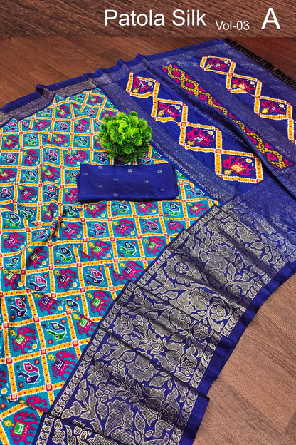 Soft pure dola silk saree With Kalamkari-style printed body, pallu, and border comes with gold zari foil work on pallu and border.