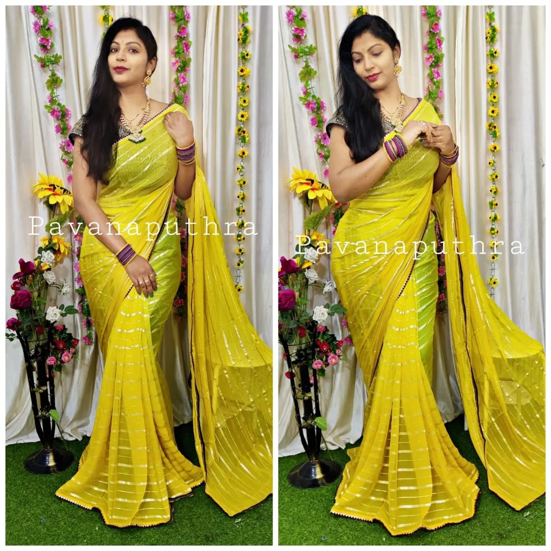 Pure viscose Shaded creative Georgette with zari lining woven saree with jacquard blouse