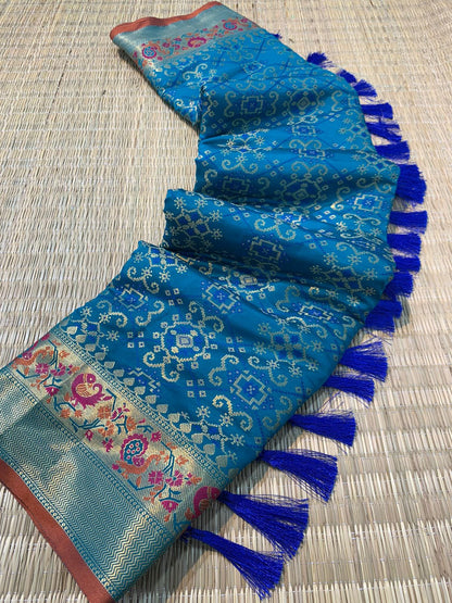 Patola silk saree with paithani and patola fusion.
