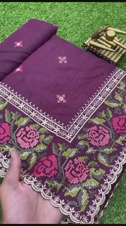 Ruhani silk saree with kashmiri thread work.
