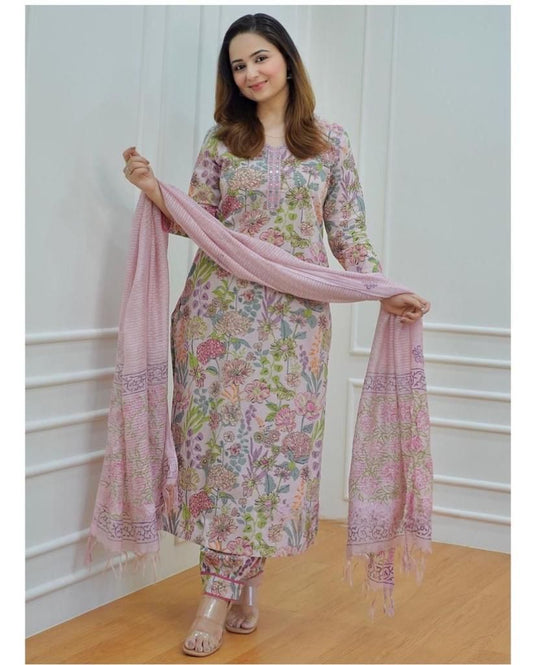 Floral Afghani Suit Set with matching afghani pants and dupatta