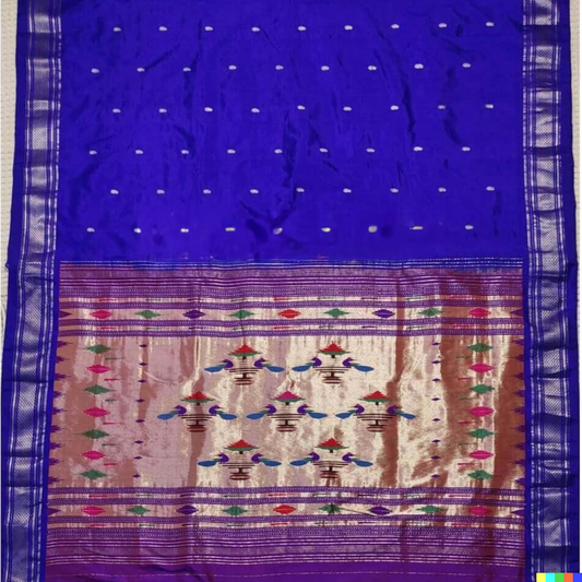 Blue Double Pallu Pure Silk Handloom Paithani